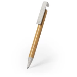 Bambusowy długopis, elementy ze słomy pszenicznej, stojak na telefon - brązowy (V1976-16)