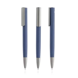 Aluminiowy długopis z recyklingu z bambusowym detalem - Granatowy (IP13158565)