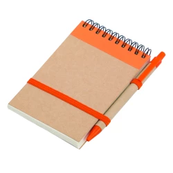 Notes Kraft 90x140/70k gładki z długopisem, pomarańczowy/beżowy (R73795.15)