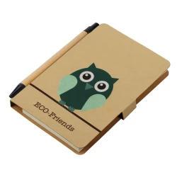 Notes 80x140/50k gładki Owl z długopisem, brązowy (R73809)