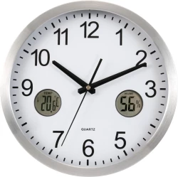 Zegar ścienny, stacja pogodowa - srebrny (V3429-32)