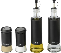 Zestaw pojemników na oliwę, ocet, sól i pieprz - czarny (V9520-03)