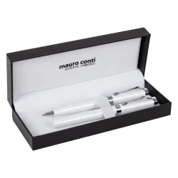 Zestaw piśmienny Mauro Conti, pióro kulkowe i długopis - biały (V4843-02)