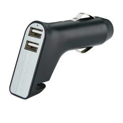 Ładowarka samochodowa USB, młotek bezpieczeństwa, przecinak do pasów bezpieczeństwa - czarny, srebrny (P302.401)