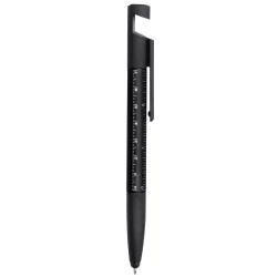Długopis wielofunkcyjny, czyścik do ekranu, linijka, stojak na telefon, touch pen, śrubokręty - czarny (V1849-03)