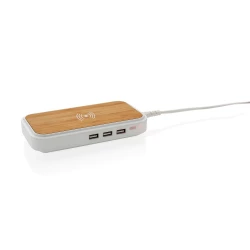 Bambusowa ładowarka bezprzewodowa 5W, 3 wyjścia USB - brązowy, biały (P308.459)