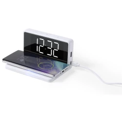 Ładowarka bezprzewodowa 5W, zegar na biurko z budzikiem - biały (V0392-02)
