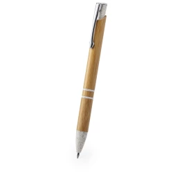 Bambusowy długopis, elementy ze słomy pszenicznej, metalowy klip - brązowy (V1977-16)