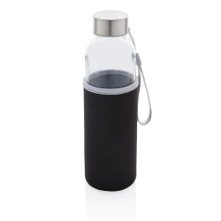 Szklana butelka sportowa 500 ml w pokrowcu - czarny (P433.431)