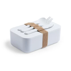Pudełko śniadaniowe 1 L z PLA, sztućce - biały (V8096-02)