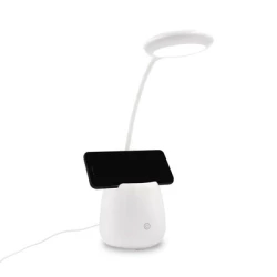 Lampka na biurko, głośnik bezprzewodowy 3W, stojak na telefon, pojemnik na przybory do pisania - biały (V0188-02)