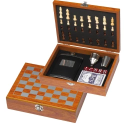 Zestaw piersiówka, szachy, karty i kości - brązowy (6078601)