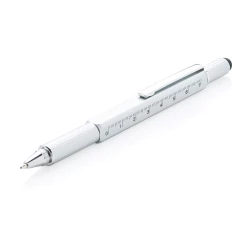 Długopis wielofunkcyjny, poziomica, śrubokręt, touch pen - srebrny (V1996-32)