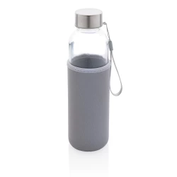 Szklana butelka sportowa 500 ml w pokrowcu - szary (P433.432)