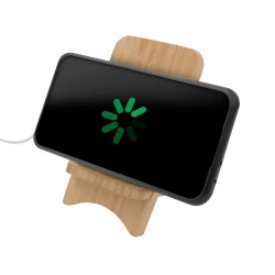 Składana bambusowa ładowarka bezprzewodowa 10W B'RIGHT, stojak na telefon - drewno (V0189-17)