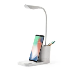 Lampka na biurko ze słomy pszenicznej, ładowarka bezprzewodowa 10W, stojak na telefon - neutralny (V8327-00)