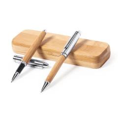 Bambusowy zestaw piśmienny, długopis i pióro kulkowe - jasnobrązowy (V9348-18)