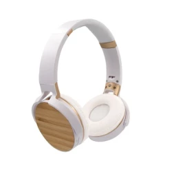 Składane bezprzewodowe słuchawki nauszne, bambusowe elementy - biały (V0190-02)