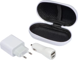 Zestaw podróżny - ładowarka samochodowa oraz wtyczka ładująca USB i USB typu C - biały (3251606)