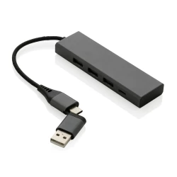 Hub USB 2.0 z USB C, aluminium z recyklingu - szary (P308.682)