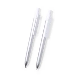 Zestaw piśmienny z aluminium z recyklingu, długopis i pióro kulkowe - srebrny (V1044-32)