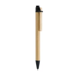 Długopis tekturowy z drewnianym klipsem - Czarny (IP13127411)