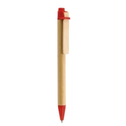 Długopis tekturowy z drewnianym klipsem - Czerwony (IP13127452)