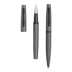 Zestaw piśmienny - metalowy długopis i pióro kulkowe - Ciemno szary (IP33037896)