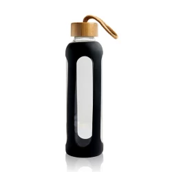 Szklana butelka z bambusową zakrętką, 600 ml - Czarny (IP37006211)
