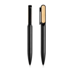 Metalowy długopis z bambusowym detalem - Czarny (IP13152111)