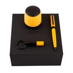 Zestaw upominkowy HUGO BOSS długopis, brelok i głośnik - HAE007S + HAK007S + HSC9744S - Żółty (HPBEK007S)
