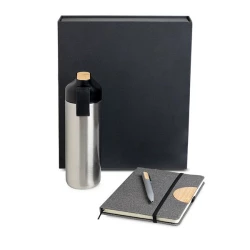 Zestaw prezentowy z butelką, długopisem i notesem - Srebrny (IP37080090)