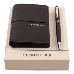Zestaw upominkowy Cerruti 1881 długopis i etui na karty - NLF201A + NSN2014A - Czarny (NPBF201A)