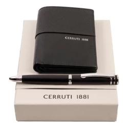 Zestaw upominkowy Cerruti 1881 długopis i etui na karty - NLF201A + NSW2984A - Czarny (NPBF298A)