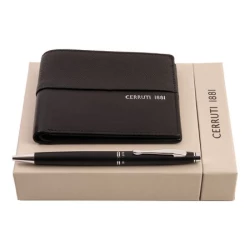 Zestaw upominkowy Cerruti 1881 długopis i portfel - NLW201A + NSN2014A - Czarny (NPBW201A)