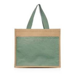 Jutowa torba z bawełnianą kieszonką - Olive Green (IP311140C47)