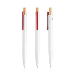 Aluminiowy długopis z recyklingu z bambusowym detalem - Czerwony (IP13158452)