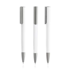 Aluminiowy długopis z recyklingu z bambusowym detalem - Biały (IP13158500)