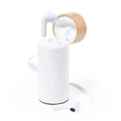 Power bank 4500 mAh, bezprzewodowe słuchawki douszne - biały (V2034-02)
