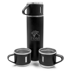 Termos 420 ml i 3 kubki 150 ml | Quavean - czarny (VA117-03)