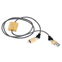 Kabel do ładowania i synchronizacji z poliestru RPET, bambusowe elementy - beżowy (VA384-20)