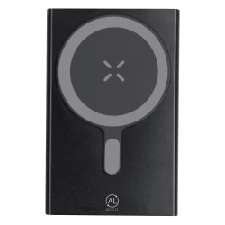 Magnetyczny bezprzewodowy power bank 5000 mAh z aluminium z recyklingu, ładowarka bezprzewodowa 15W - czarny (VA601-03)