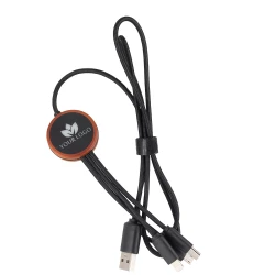 Kabel 3w1 z podświetlanym logo w drewnianej obudowie - LH-ZM04 - beżowy (EG060913)