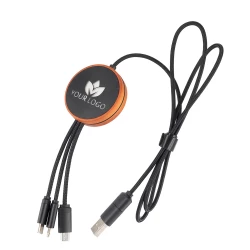 kabel z ładowarką indukcyjną 4w1 z podświetlanym logo w drewnianej obudowie - i5w - beżowy (EG060813)